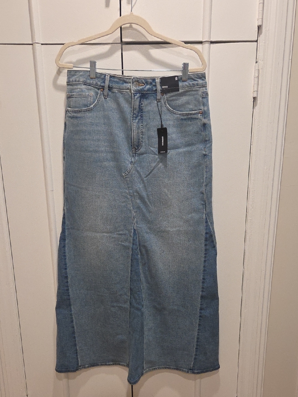 Express Classic Light Blue 2 Tone Denim Maxi Skirt Slight Flare Size 10